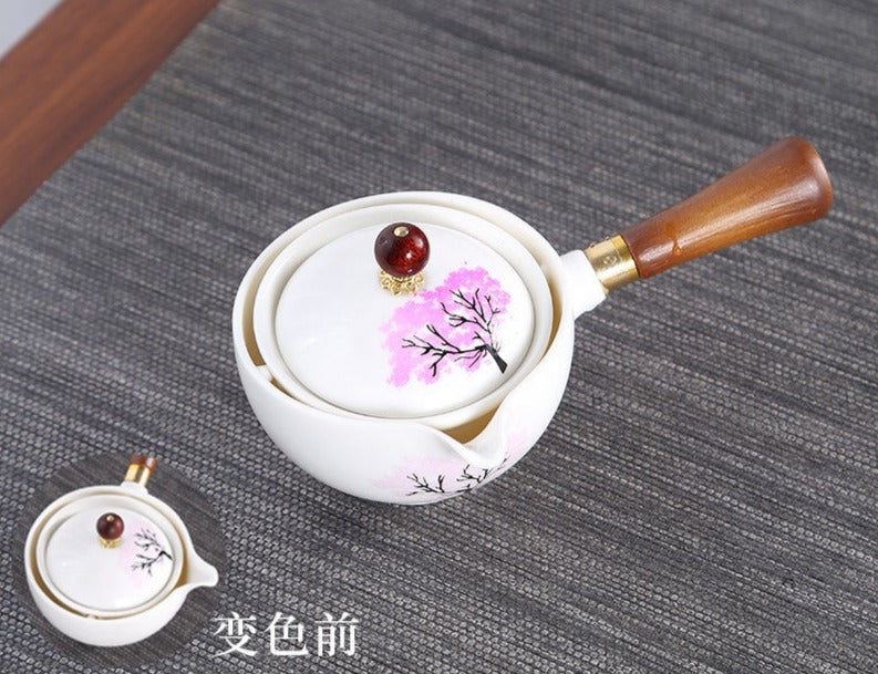 This is a side handle teapot set.this is a 360 rotating ceramic single teapot