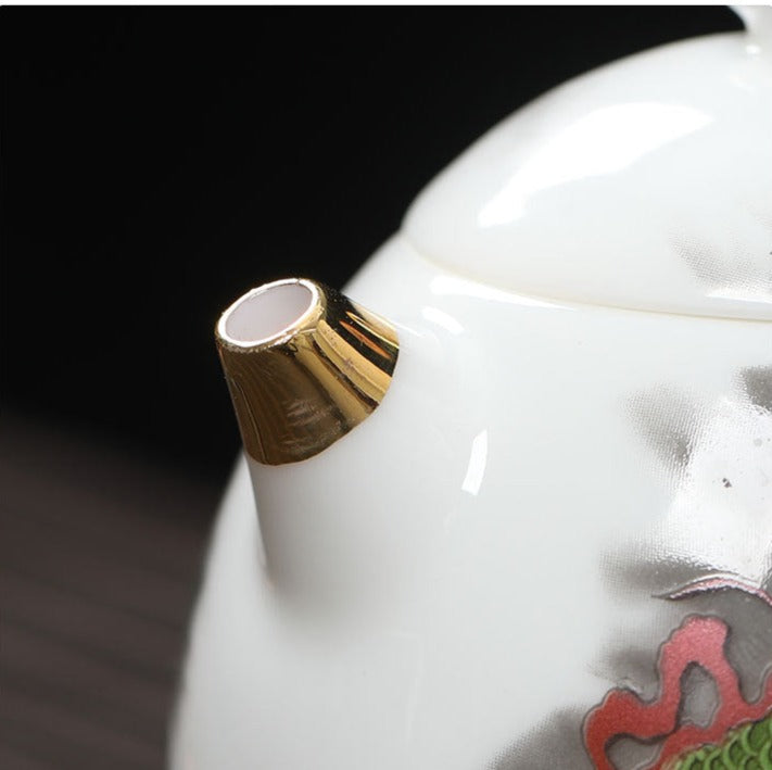 Chinese White Mutton Fat Jade Porcelain Teapot Handmade Green Dragon Teapot Master Pottery Ceramic Kung Fu Tea Ceremony Thin Tire Teapot