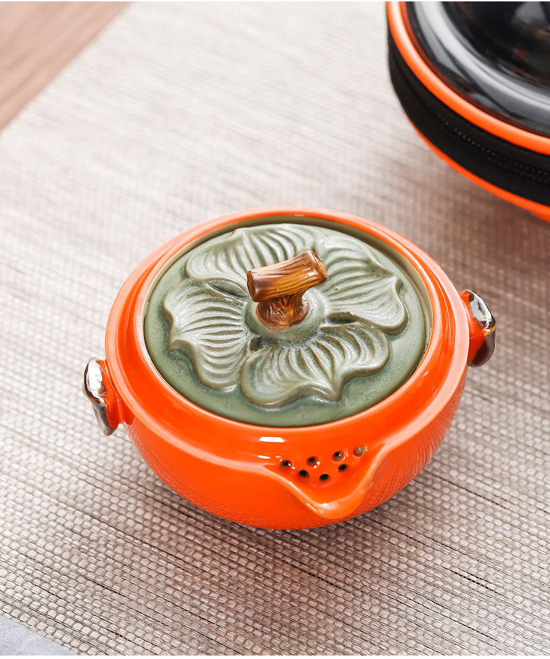 Handmade Original Teapot Simulated Persimmon Teapot Ceramic One Pot Two Cups Portable Storage Travel Tea Set Small Set
