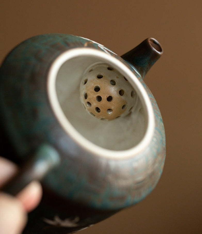 Chinese Original Green Gaiwan Teapot Handpainted Orchid Teapot Chinese Master Pottery Ceramic Japanese Ceramic