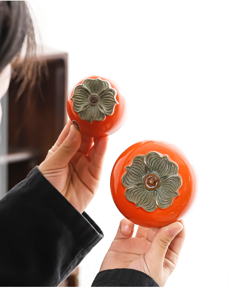 Handmade Original Teapot Simulated Persimmon Teapot Ceramic One Pot Two Cups Portable Storage Travel Tea Set Small Set