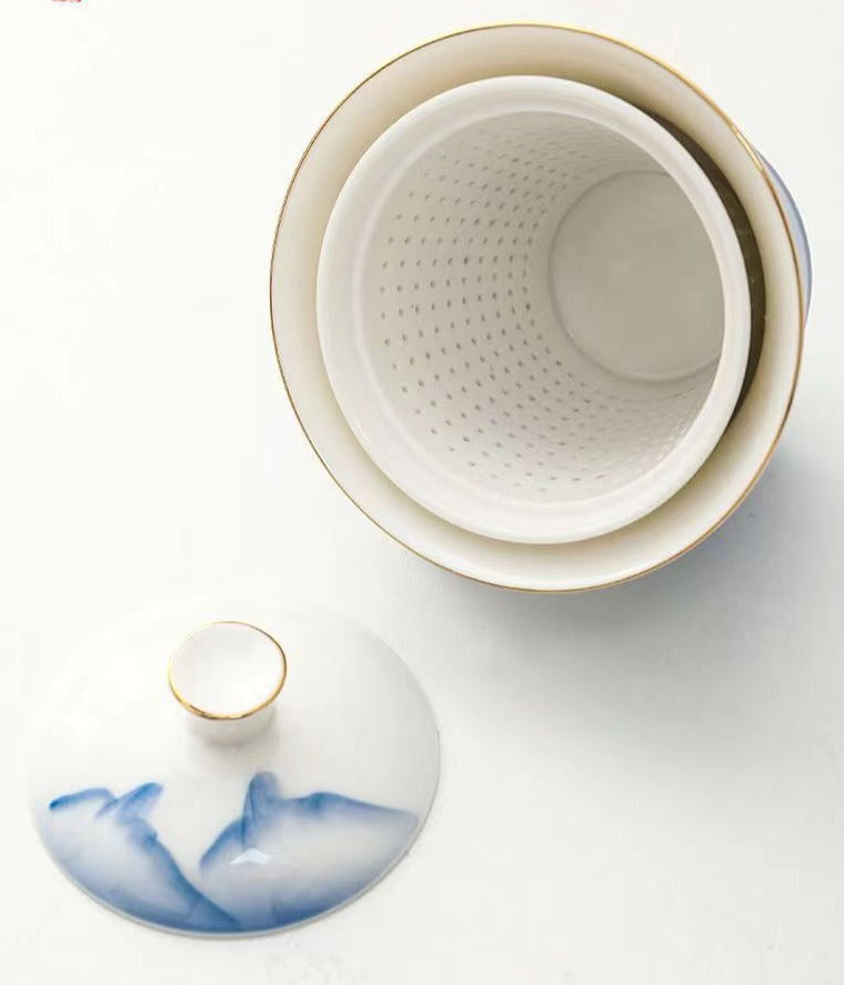 This is a ceramic gaiwan teapot travel set