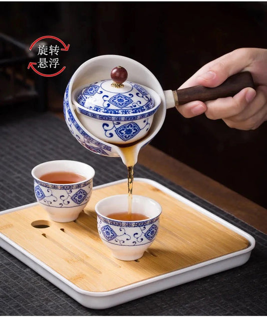 Handmade Original Blue and White Porcelain Teapot Side Handle Teapot Modern Rotate 365° Teapot Cute Style Brewing Teapot Kungfu Tea Set