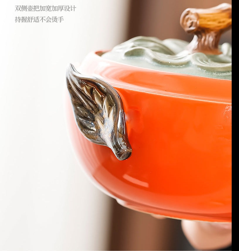 Handmade Original Teapot Simulated Persimmon Teapot Ceramic One Pot Two Cups Portable Storage Travel Tea Set Small Set
