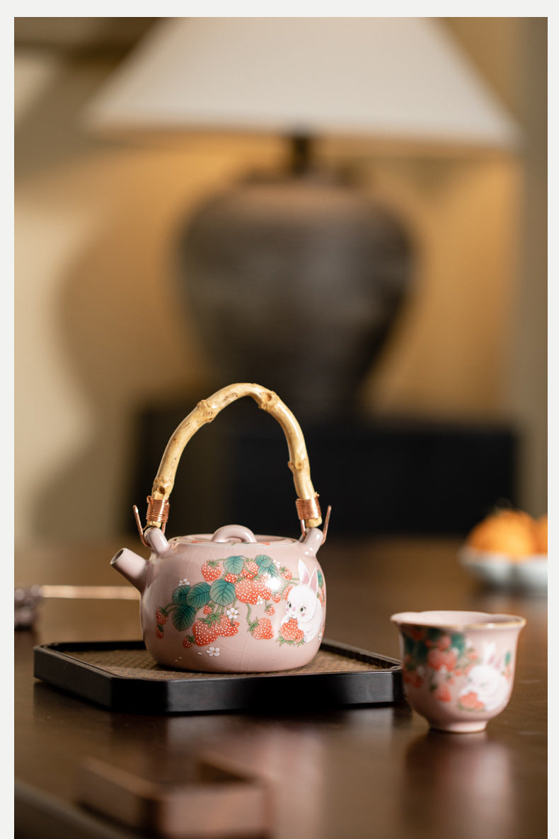 Chinese Ru Kiln Pink Pot Original Design Antique Song Dynasty Style Lifting Teapot Master Pottery Ceramic Tea Ceremony