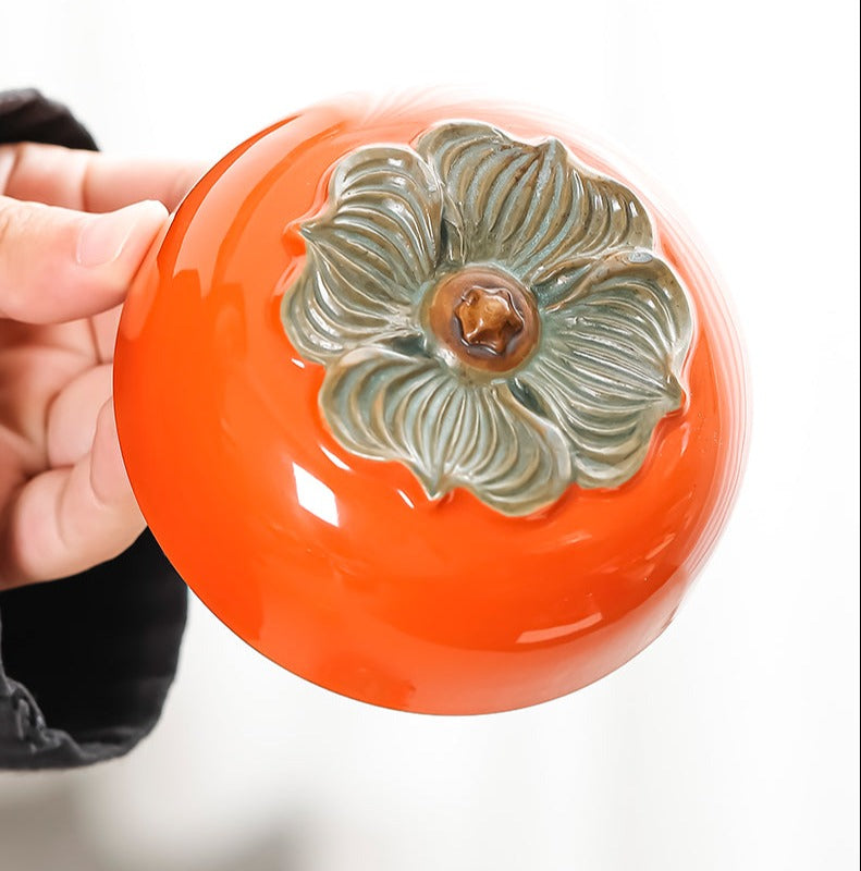 Handmade Original Teapot Simulated Persimmon Teapot Ceramic One Pot Two Cups Portable Storage Travel Tea Set Small Set
