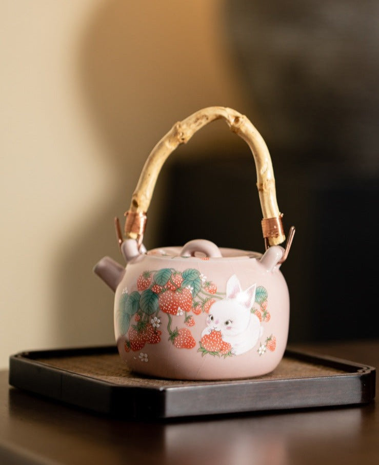 Chinese Ru Kiln Pink Pot Original Design Antique Song Dynasty Style Lifting Teapot Master Pottery Ceramic Tea Ceremony
