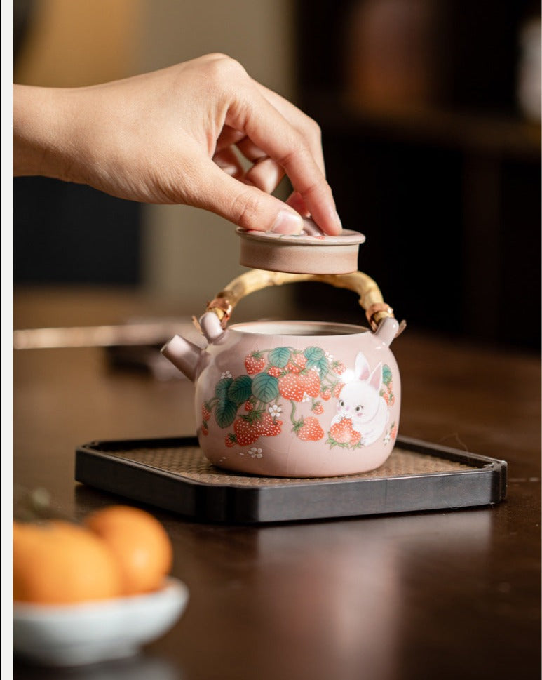 Chinese Ru Kiln Pink Pot Original Design Antique Song Dynasty Style Lifting Teapot Master Pottery Ceramic Tea Ceremony