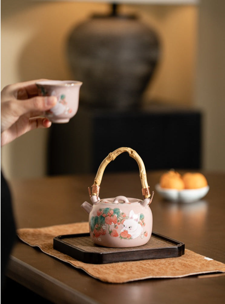 Chinese Ru Kiln Pink Pot Original Design Antique Song Dynasty Style Lifting Teapot Master Pottery Ceramic Tea Ceremony