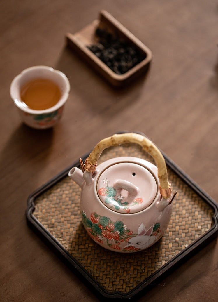 Chinese Ru Kiln Pink Pot Original Design Antique Song Dynasty Style Lifting Teapot Master Pottery Ceramic Tea Ceremony
