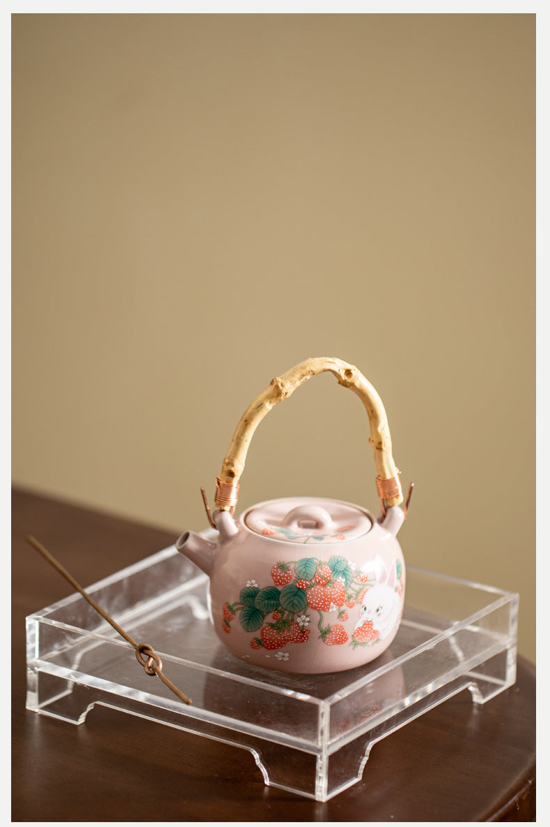 Chinese Ru Kiln Pink Pot Original Design Antique Song Dynasty Style Lifting Teapot Master Pottery Ceramic Tea Ceremony