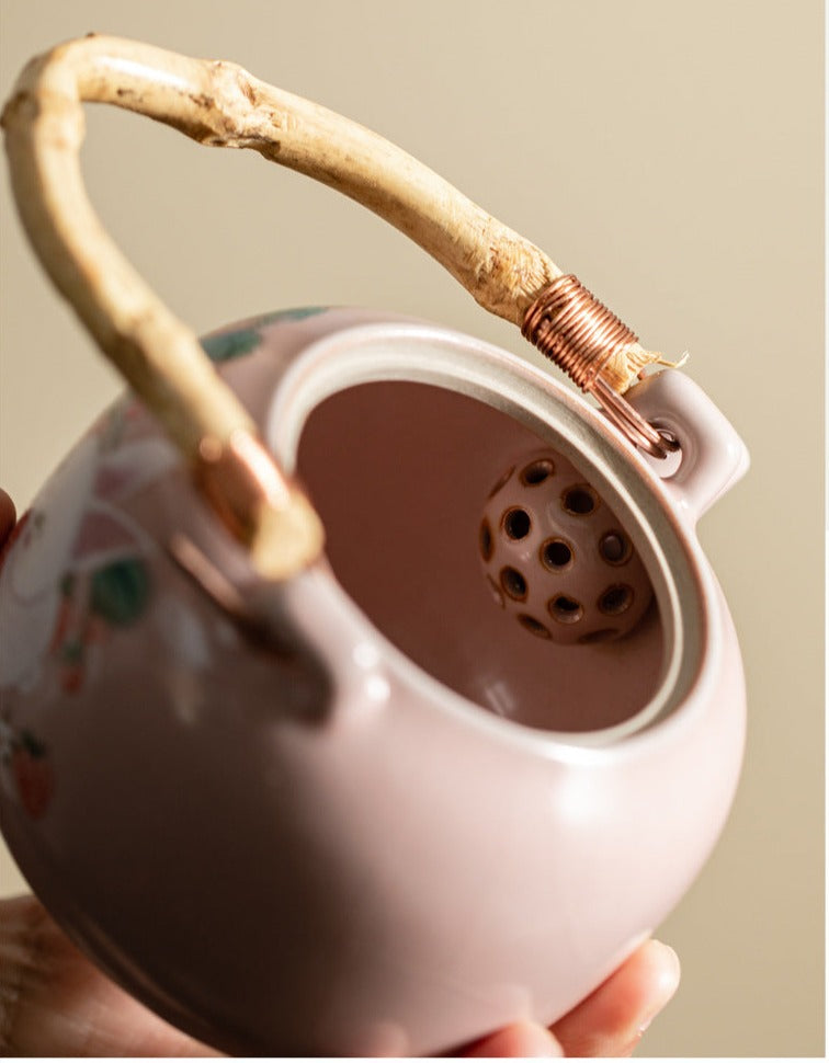 Chinese Ru Kiln Pink Pot Original Design Antique Song Dynasty Style Lifting Teapot Master Pottery Ceramic Tea Ceremony