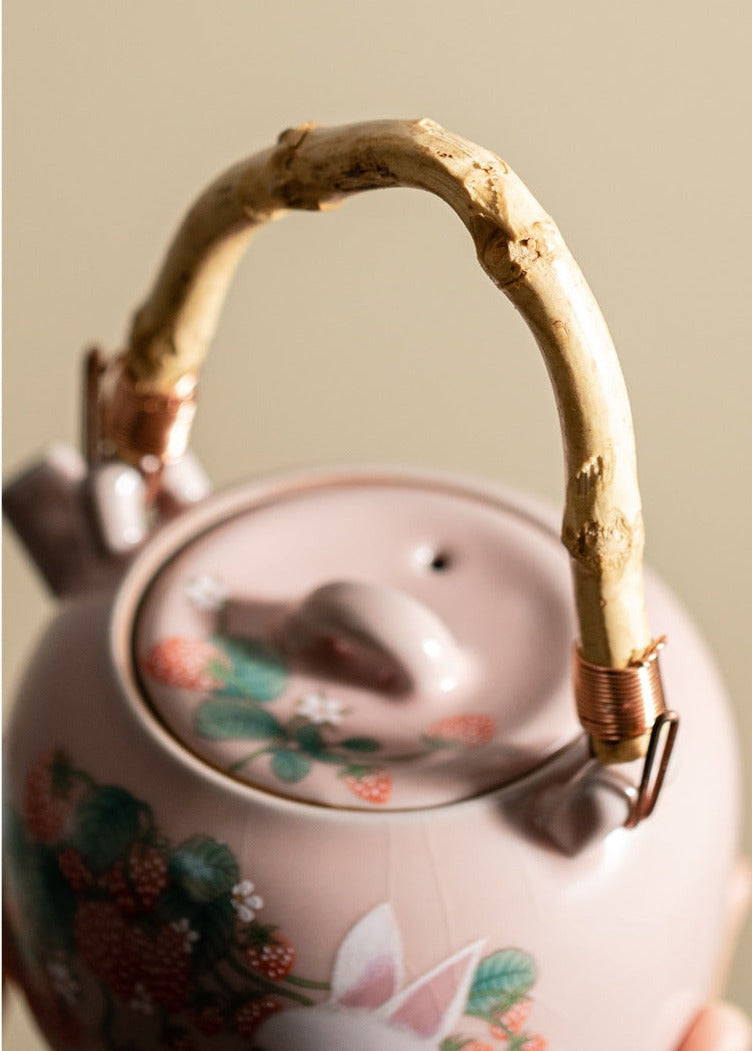 Chinese Ru Kiln Pink Pot Original Design Antique Song Dynasty Style Lifting Teapot Master Pottery Ceramic Tea Ceremony