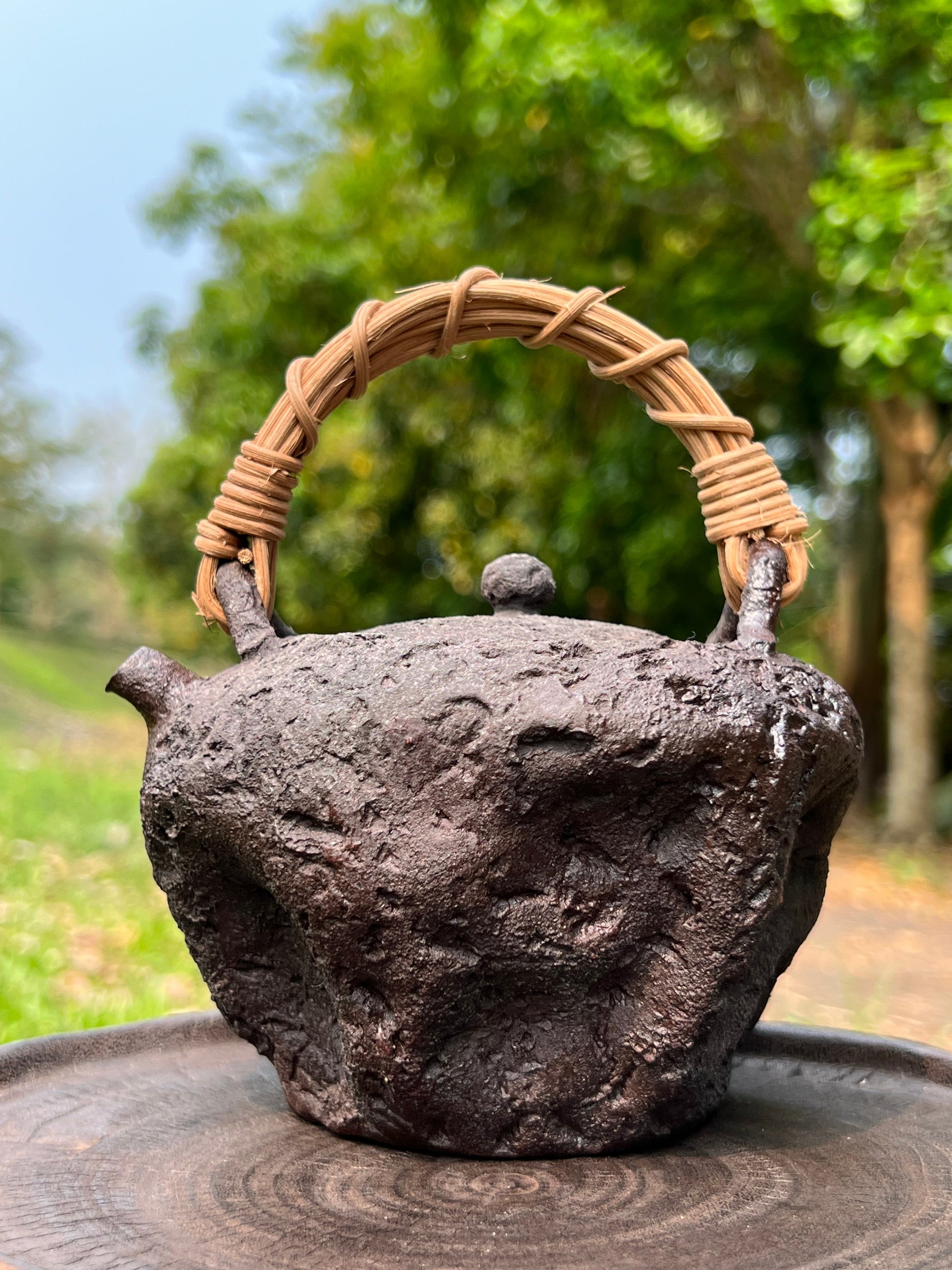 This is a pottery lifting handle kettle