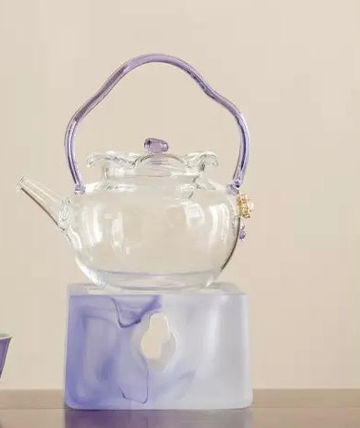 High Quality Flower Shape High Borosilicate Glass Teapot Kettle Mini Stove Set