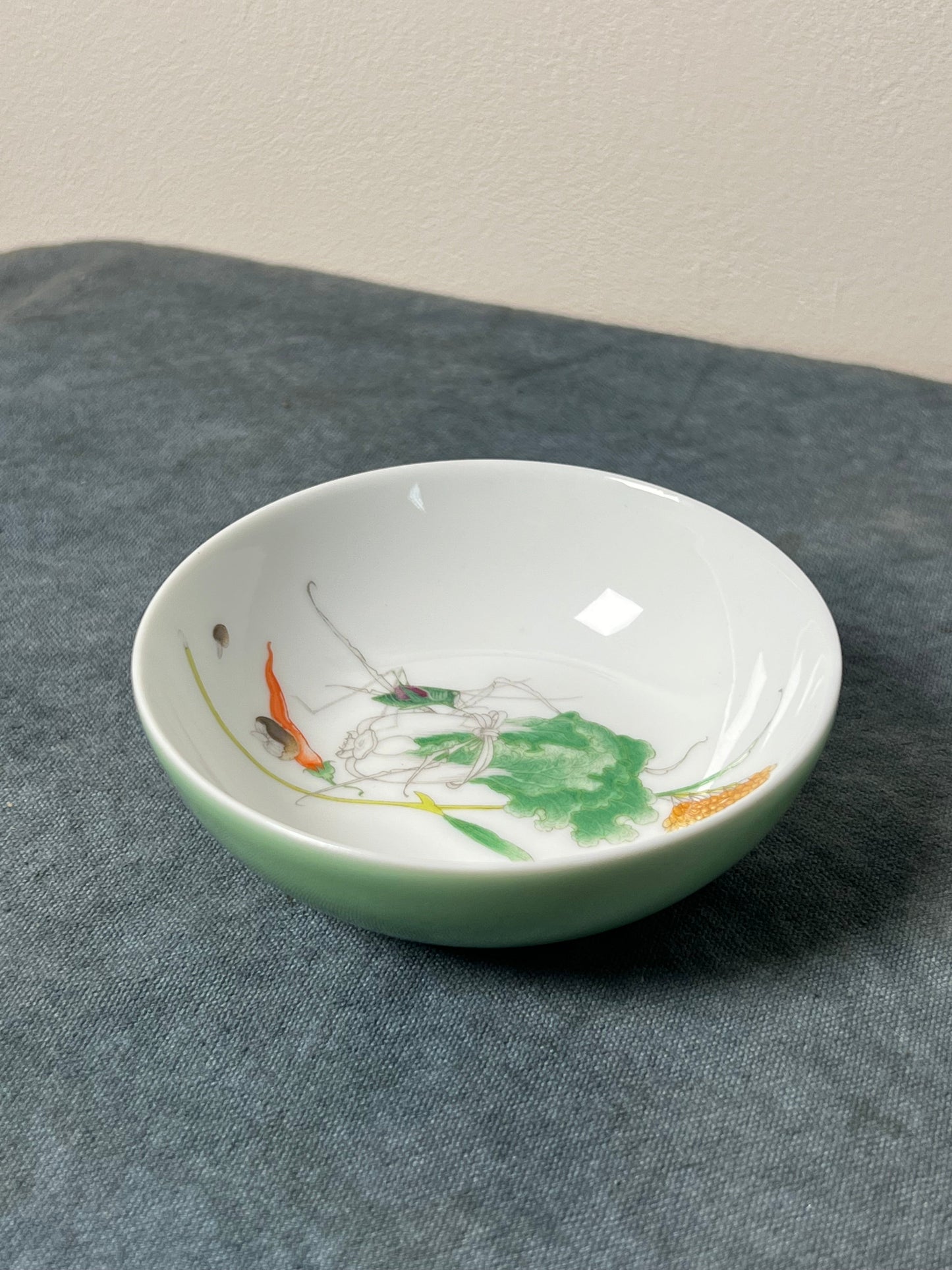 Handpainted Chinese Cabbage Pattern Enamel Teacup Jingdezhen Master Ceramic Artwork Pink Green Yellow Base