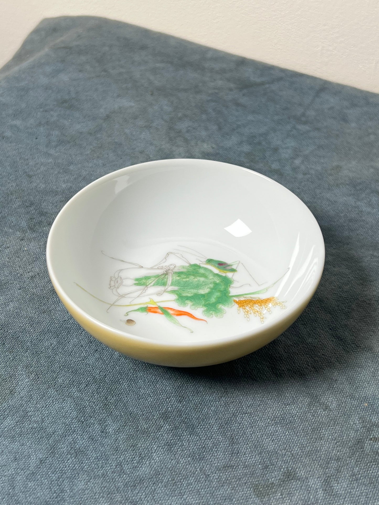 Handpainted Chinese Cabbage Pattern Enamel Teacup Jingdezhen Master Ceramic Artwork Pink Green Yellow Base