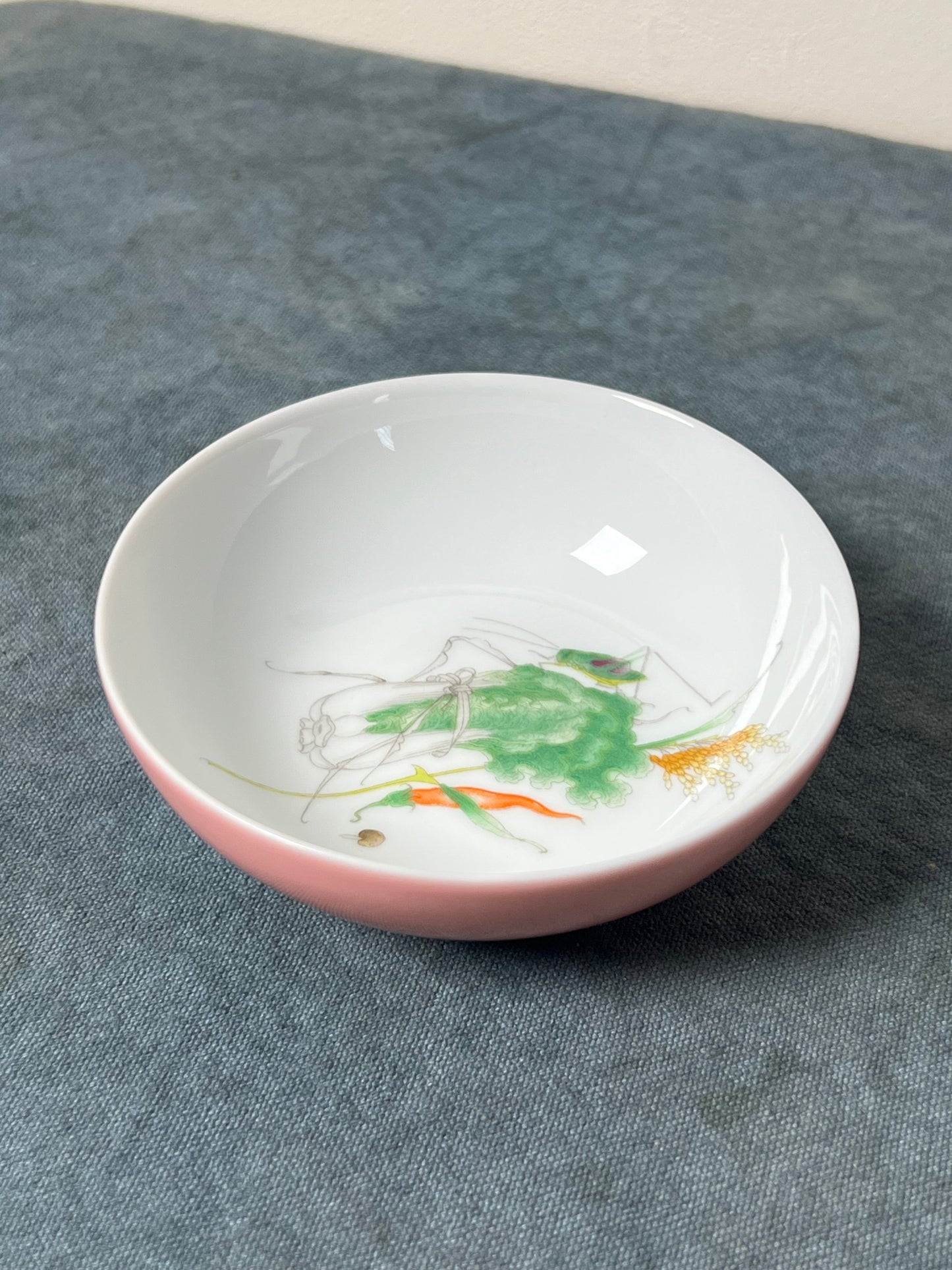 Handpainted Chinese Cabbage Pattern Enamel Teacup Jingdezhen Master Ceramic Artwork Pink Green Yellow Base