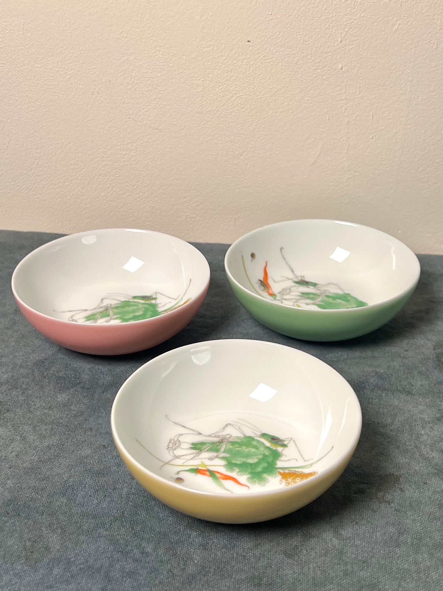 Handpainted Chinese Cabbage Pattern Enamel Teacup Jingdezhen Master Ceramic Artwork Pink Green Yellow Base