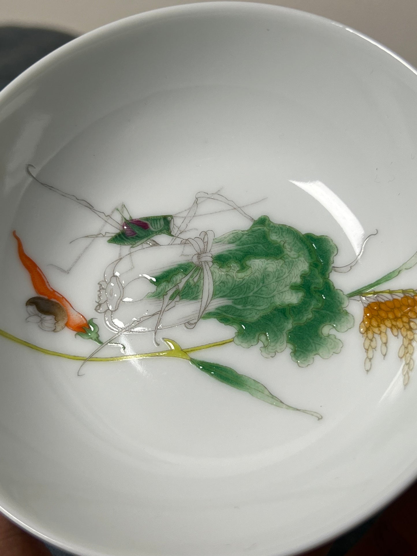 Handpainted Chinese Cabbage Pattern Enamel Teacup Jingdezhen Master Ceramic Artwork Pink Green Yellow Base