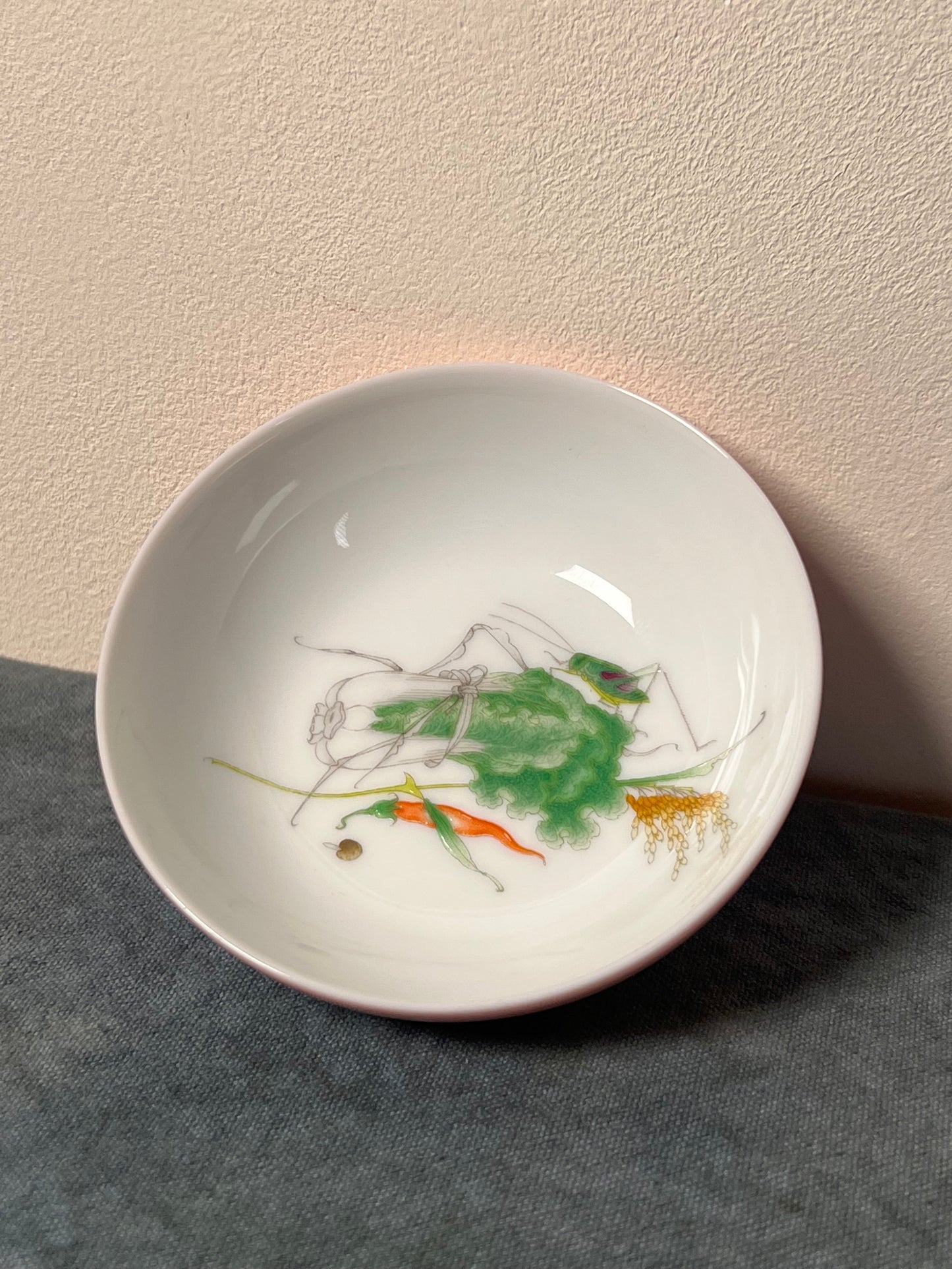 Handpainted Chinese Cabbage Pattern Enamel Teacup Jingdezhen Master Ceramic Artwork Pink Green Yellow Base