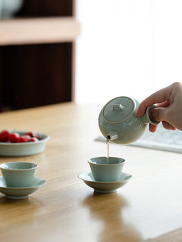 Handmade Green Teapot Artwork Chinese Style Simple Teapot Household Ceramics Teapot Fresh Kung Fu Tea Set