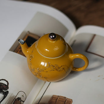 Chinese Fine Pottery Pot Handpainted Pot Tea Maker Yellow Pottery Pot Ceramic Kung fu Tea Ceremony