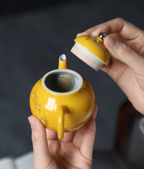 Chinese Fine Pottery Pot Handpainted Pot Tea Maker Yellow Pottery Pot Ceramic Kung fu Tea Ceremony