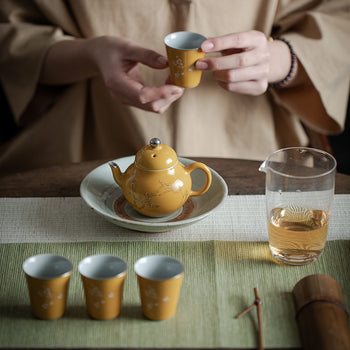 Chinese Fine Pottery Pot Handpainted Pot Tea Maker Yellow Pottery Pot Ceramic Kung fu Tea Ceremony