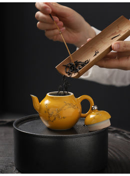 Chinese Fine Pottery Pot Handpainted Pot Tea Maker Yellow Pottery Pot Ceramic Kung fu Tea Ceremony