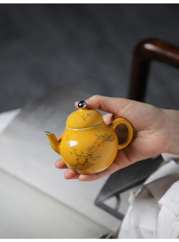Chinese Fine Pottery Pot Handpainted Pot Tea Maker Yellow Pottery Pot Ceramic Kung fu Tea Ceremony