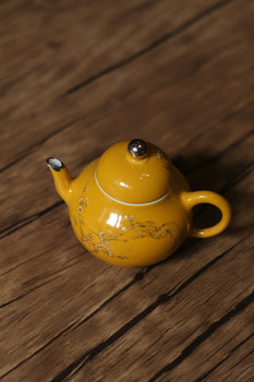 Chinese Fine Pottery Pot Handpainted Pot Tea Maker Yellow Pottery Pot Ceramic Kung fu Tea Ceremony