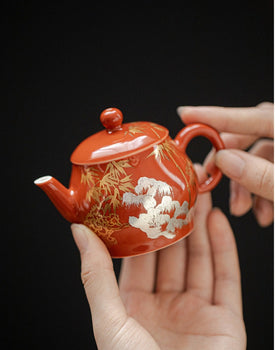 Chinese Fine Pottery Pot Handpainted Pot Tea Maker Red Pot Ceramic Kung fu Tea Ceremony