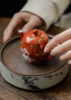 Chinese Fine Pottery Pot Handpainted Pot Tea Maker Red Pot Ceramic Kung fu Tea Ceremony