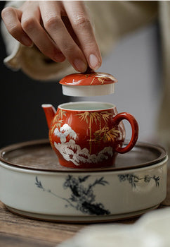 Chinese Fine Pottery Pot Handpainted Pot Tea Maker Red Pot Ceramic Kung fu Tea Ceremony