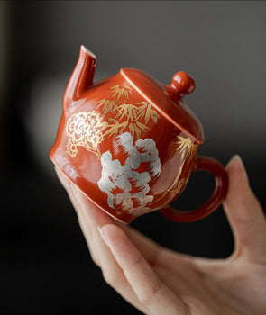 Chinese Fine Pottery Pot Handpainted Pot Tea Maker Red Pot Ceramic Kung fu Tea Ceremony