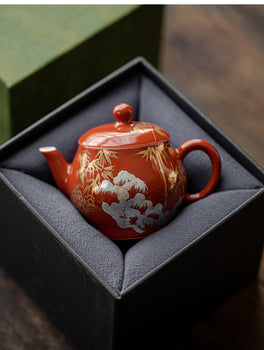 Chinese Fine Pottery Pot Handpainted Pot Tea Maker Red Pot Ceramic Kung fu Tea Ceremony