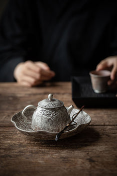 Chinese Handcrafted Traditional Gilted Pure Silver on Surfeace Raw Ore Clay Teapot Traditional Silvering Teapot Tea tray