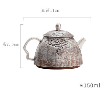 Chinese Handcrafted Traditional Gilted Pure Silver on Surfeace Raw Ore Clay Teapot Traditional Silvering Teapot Tea tray