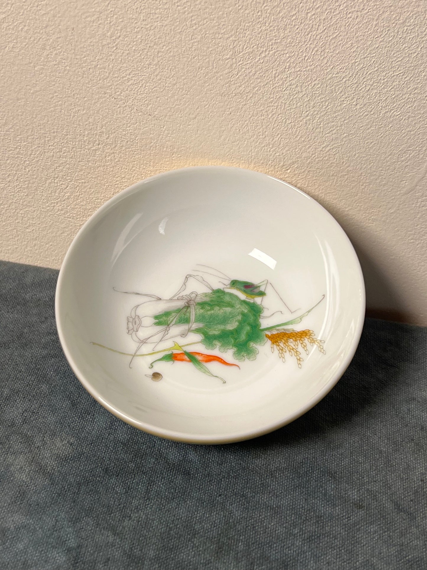 Handpainted Chinese Cabbage Pattern Enamel Teacup Jingdezhen Master Ceramic Artwork Pink Green Yellow Base