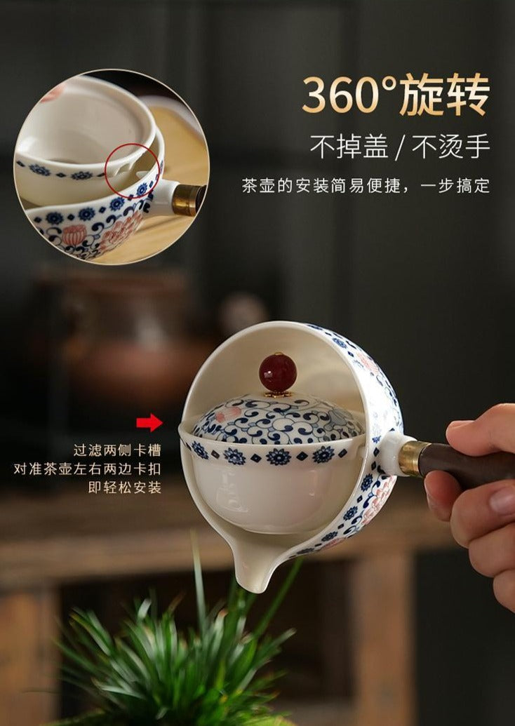 This is a side handle teapot set.this is a 360 rotating ceramic single teapot