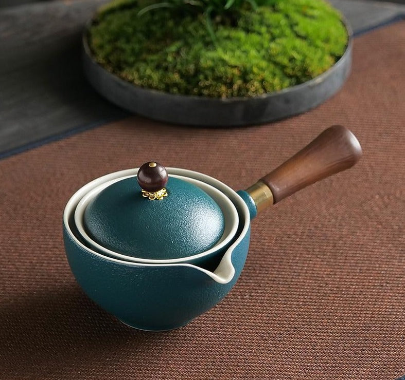 This is a side handle teapot set.this is a 360 rotating ceramic single teapot