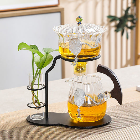 Handmade Original Glass Automatic Teapot Flower Brewing Teapot High Borosilicate Glass Drip Filter Glass Teapot