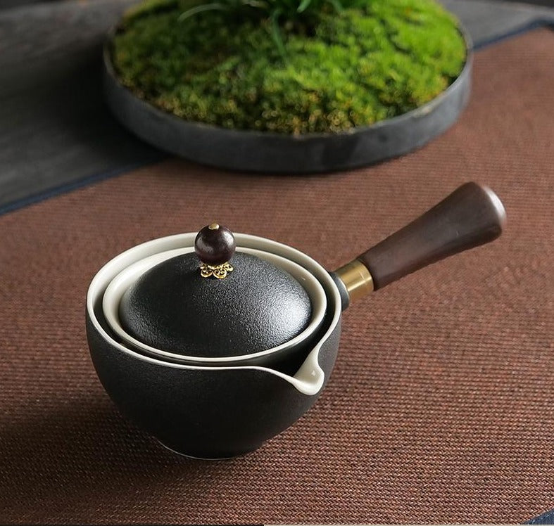 This is a side handle teapot set.this is a 360 rotating ceramic single teapot