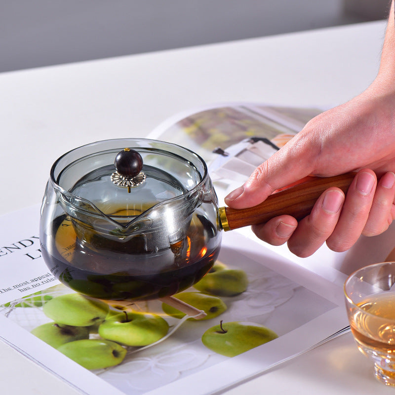 This is a side handle teapot set.this is a 360 rotating glass teapot