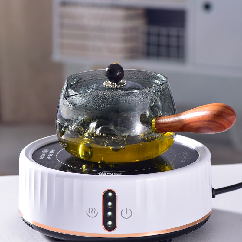 This is a side handle teapot set.this is a 360 rotating glass teapot