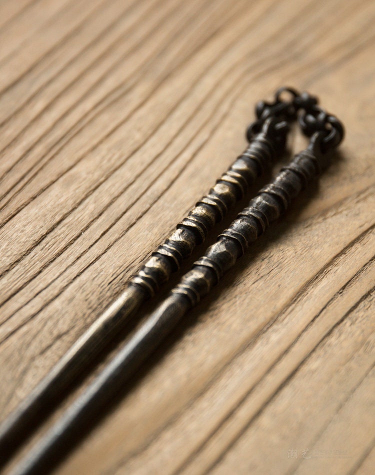 Handmade Copper Gongfu Stove Fire Chopsticks Shovel Hammer Brass Chopsticks Traditinal Chinese Charcoal Chopsticks Set