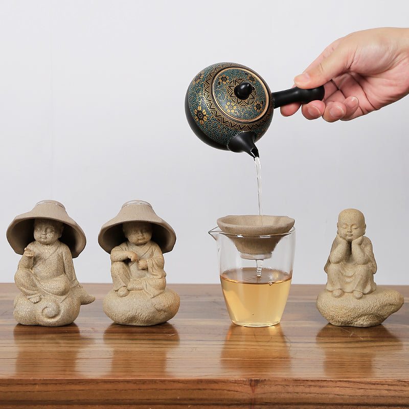 Chinese Pottery Tea Drainer Monk Ornament Tea Set Accessories Tea Drain Set One Tea Separation Tea Filter