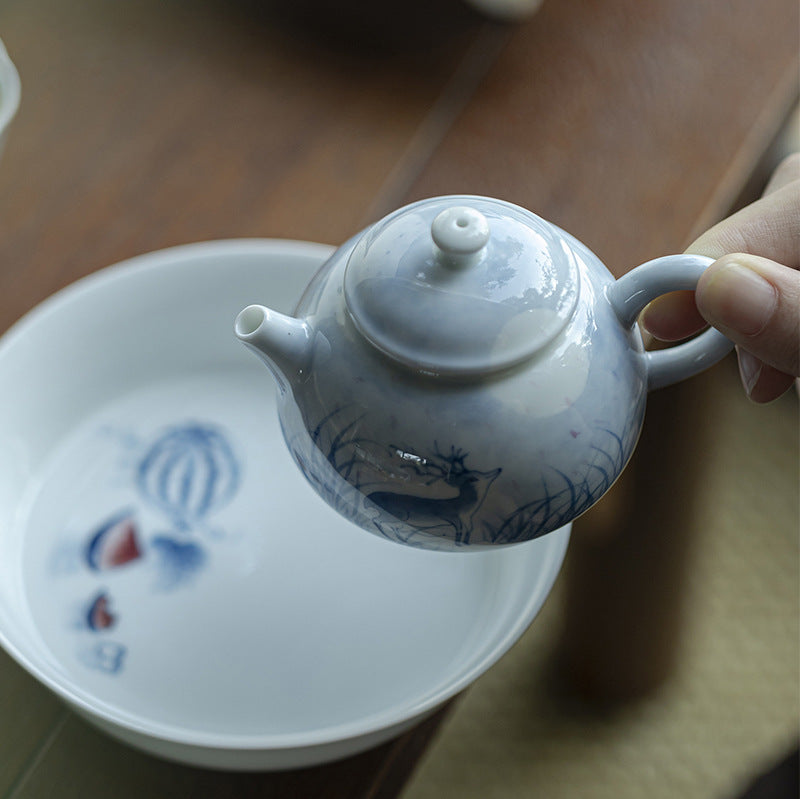 this is a ceramic teapot. this is a blue teapot