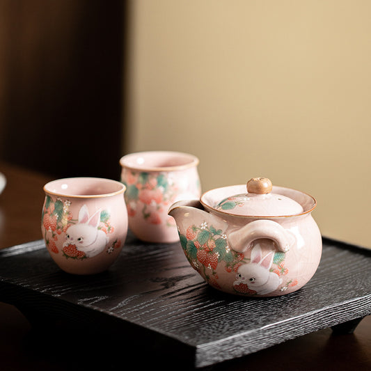 Chinese Ru Kiln Pink Pot Original Design Antique Song Dynasty Style Teapot One Pot Two Cups Portable Storage Travel Tea Set Small Set